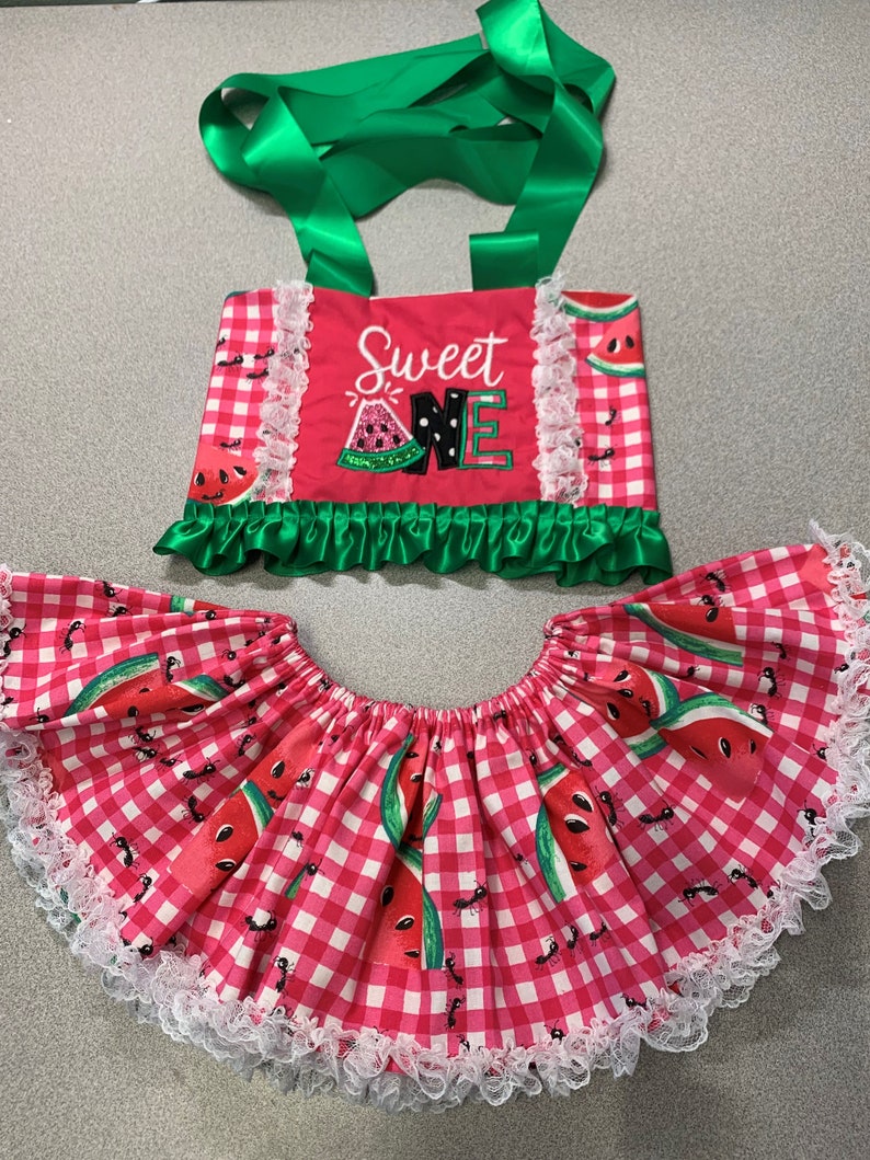 girls first birthday Sweet ONE watermelon crochet top and skirt