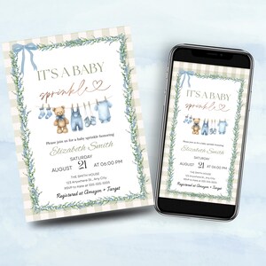 Baby Boy Sprinkle Invitation, Editable Baby Sprinkle Invite, Blue Baby Shower Invite, Second Baby Shower, Digital Canva Template