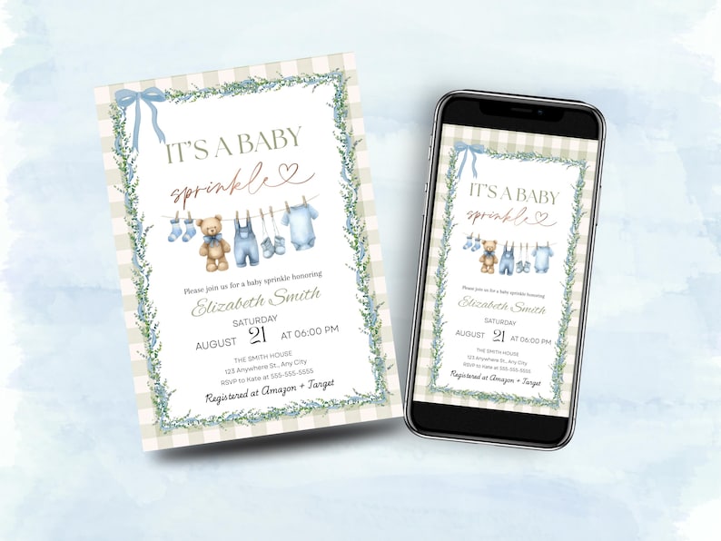 Baby Boy Sprinkle Invitation, Editable Baby Sprinkle Invite, Blue Baby Shower Invite, Second Baby Shower, Digital Canva Template
