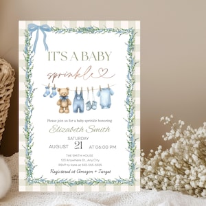 Baby Boy Sprinkle Invitation, Editable Baby Sprinkle Invite, Blue Baby Shower Invite, Second Baby Shower, Digital Canva Template