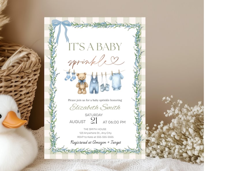 Baby Boy Sprinkle Invitation, Editable Baby Sprinkle Invite, Blue Baby Shower Invite, Second Baby Shower, Digital Canva Template