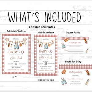 EDITABLE Baby-Q Baby Shower Invitation Set, Unisex Backyard Couples Baby Sprinkle, BBQ Party Template Pack, Baby Shower Books for Baby