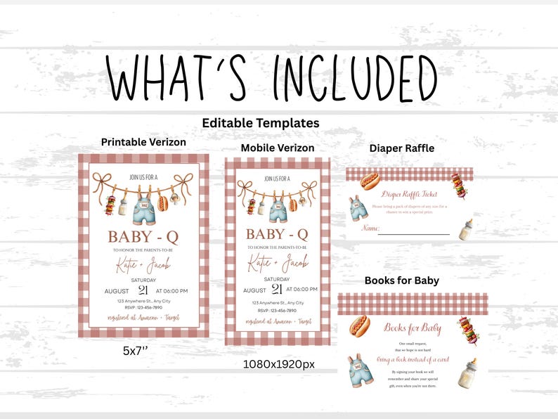 EDITABLE Baby-Q Baby Shower Invitation Set, Unisex Backyard Couples Baby Sprinkle, BBQ Party Template Pack, Baby Shower Books for Baby