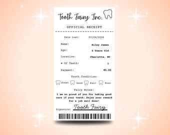 Editable Tooth Fairy Receipt Printable Certificate | First Tooth Lost | Realistic Tooth Fairy Letter | Kids Tooth Fairy Letter | Lost Tooth
