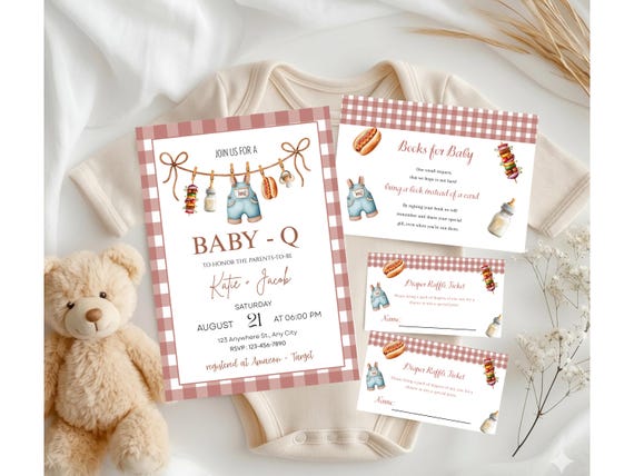 EDITABLE Baby-Q Baby Shower Invitation Set, Unisex Backyard Couples Baby Sprinkle, BBQ Party Template Pack, Baby Shower Books for Baby