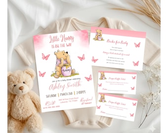 Bearbeitbare Winnie the Pooh Babyparty Bundle-Einladung, digitale Einladung Oh Mädchen, Winnie the Pooh Einladung, Canva editierbar