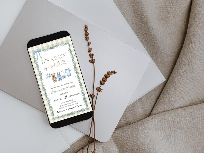 Baby Boy Sprinkle Invitation, Editable Baby Sprinkle Invite, Blue Baby Shower Invite, Second Baby Shower, Digital Canva Template