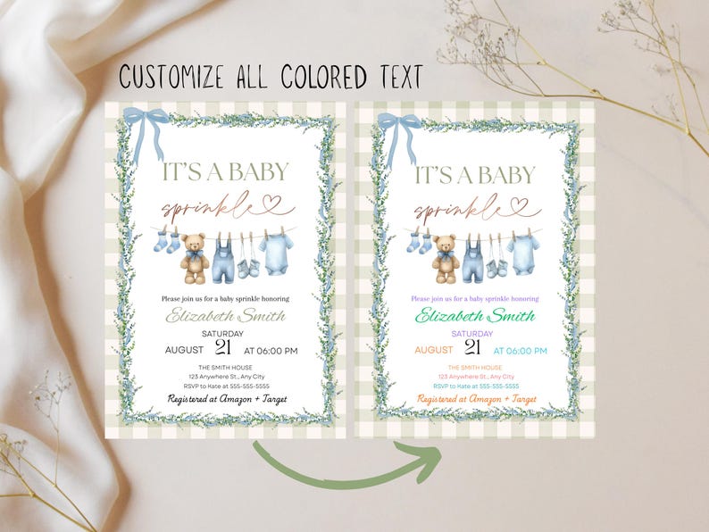 Baby Boy Sprinkle Invitation, Editable Baby Sprinkle Invite, Blue Baby Shower Invite, Second Baby Shower, Digital Canva Template