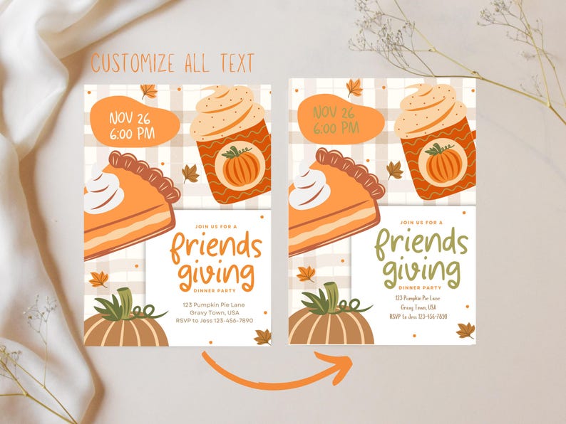 Editable Friendsgiving Invitation | Fall Dinner Party Evite (canva ...