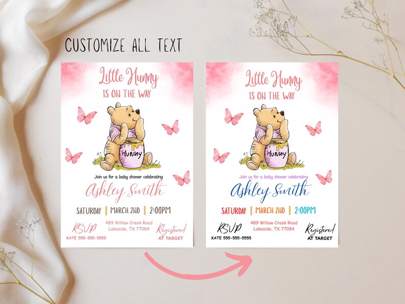 Editable Winnie the Pooh Baby Shower Invitation, Digital Invitation Oh girl, Winnie The Pooh Invitation, Canva Editable