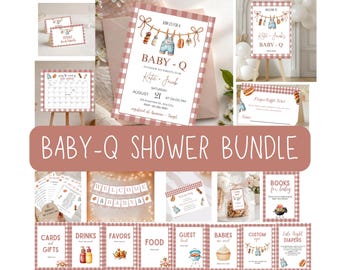 Bearbeitbares Baby-Q-Babyparty-Einladungspaket, Grill-Babyparty-Kit, Hinterhof-Baby-Q-Partydekoration, druckbares Babypartydekor