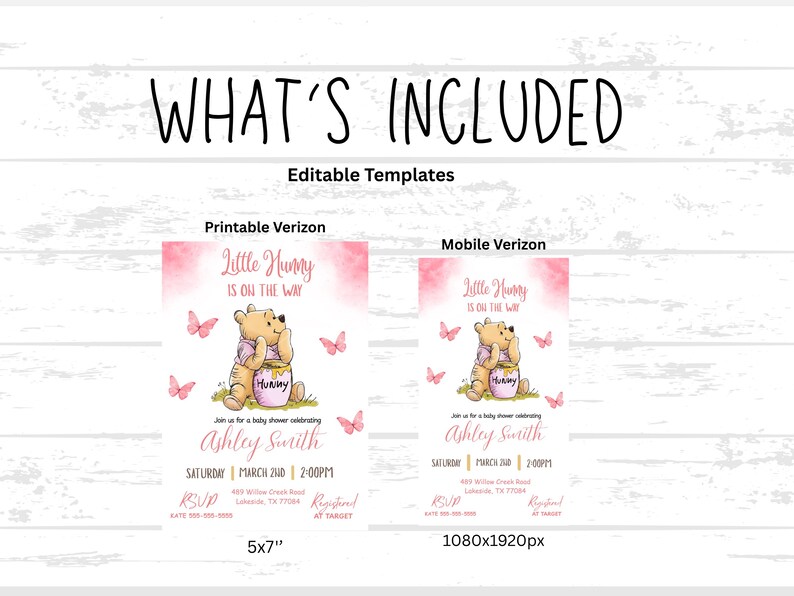 Editable Winnie the Pooh Baby Shower Invitation, Digital Invitation Oh girl, Winnie The Pooh Invitation, Canva Editable