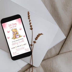 Editable Winnie the Pooh Baby Shower Invitation, Digital Invitation Oh girl, Winnie The Pooh Invitation, Canva Editable
