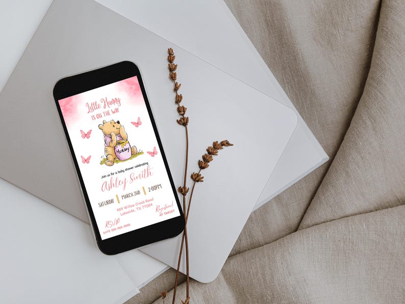 Editable Winnie the Pooh Baby Shower Invitation, Digital Invitation Oh girl, Winnie The Pooh Invitation, Canva Editable