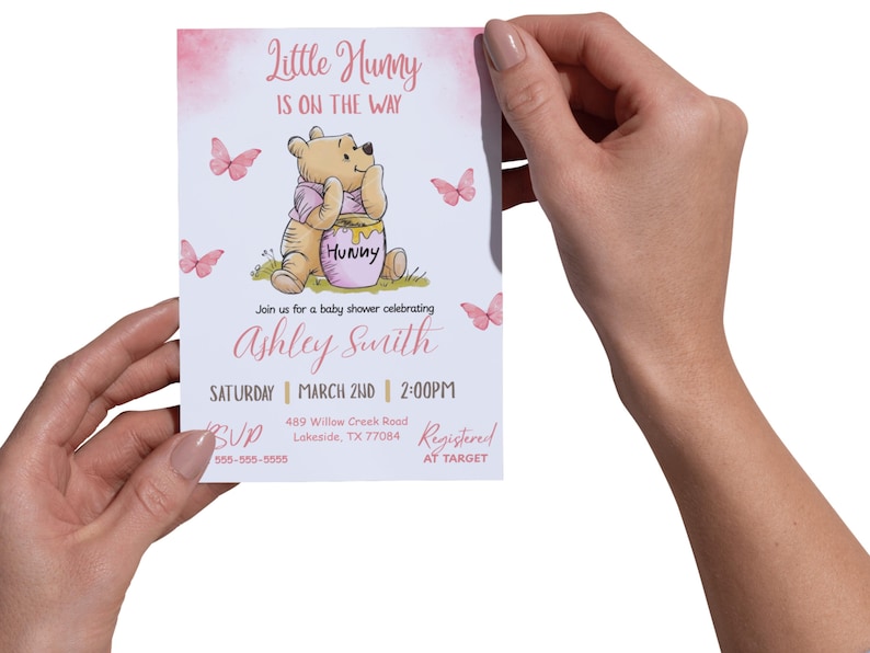 Editable Winnie the Pooh Baby Shower Invitation, Digital Invitation Oh girl, Winnie The Pooh Invitation, Canva Editable