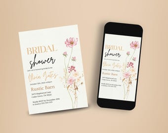 Wildflower Bridal Shower Invitation: Boho Floral Template