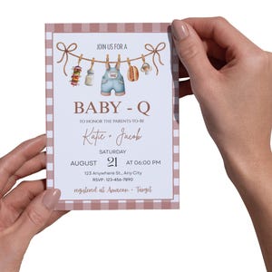 EDITABLE Baby-Q Baby Shower Invitation Set, Unisex Backyard Couples Baby Sprinkle, BBQ Party Template Pack, Baby Shower Books for Baby