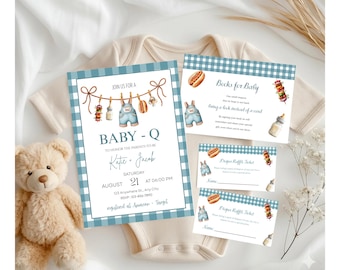EDITIERBARE Baby-Q Babyparty Einladungs Set, Unisex Hinterhof Paare Baby Sprinkle, BBQ Party Template Pack, Babypartybücher für Babys