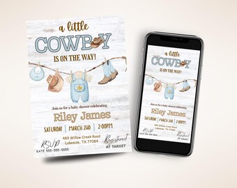 Cowboy Baby Shower Invitation: Western Theme, Editable Canva Template (Digital Download)