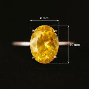 Anello con luminet giallo YAG in argento sterling 925, 8 x 10 mm, gemma creata in laboratorio.
