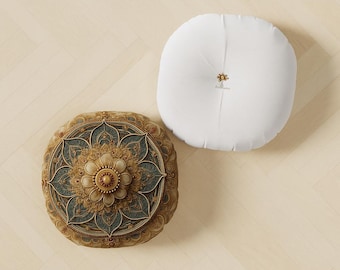 Round Cushion, Mandala Tufted Floor Pillow, Spiritual Home Decor, Yoga, Bohemian Style