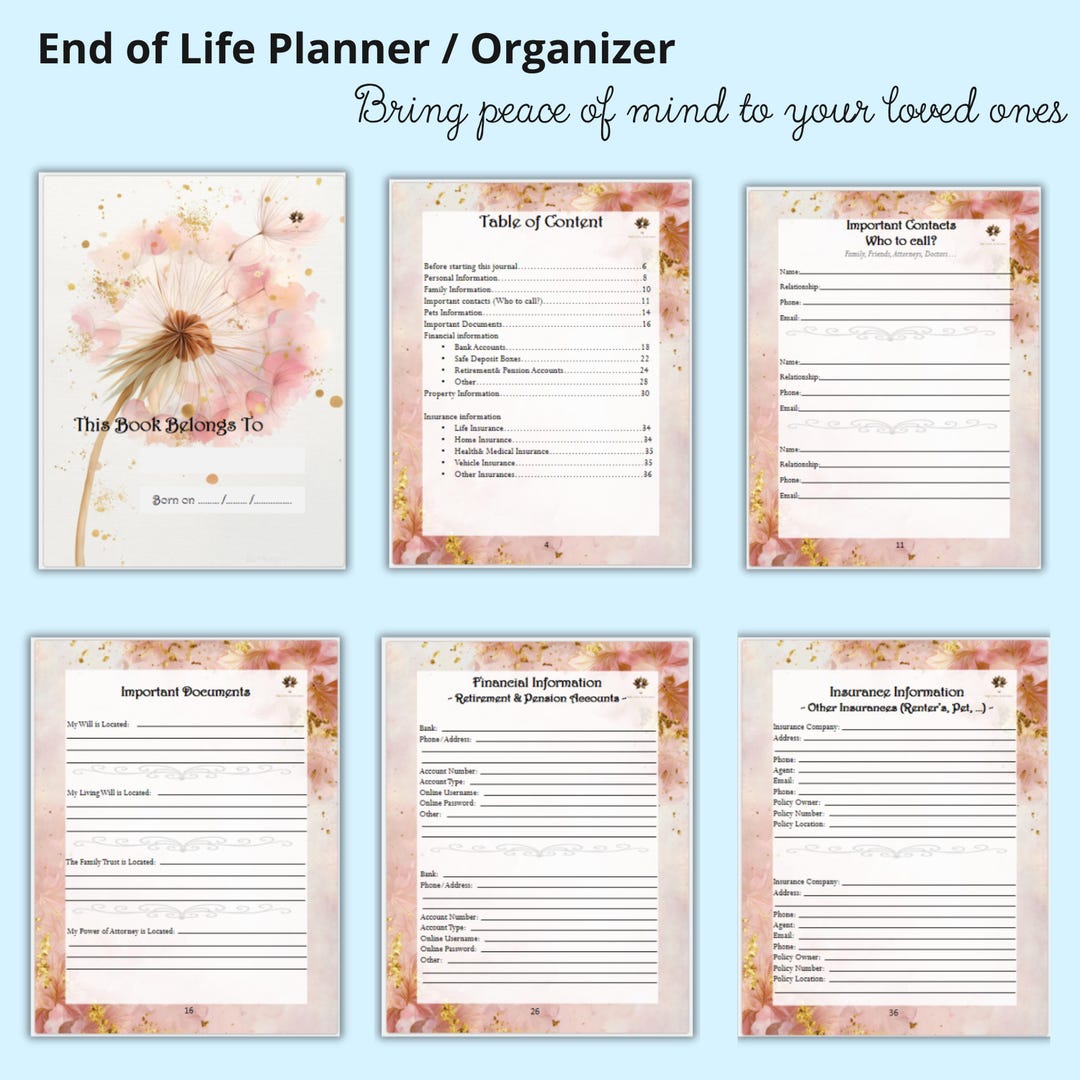 End of Life Planner Printable Emergency Organizer for Family and Loved ...