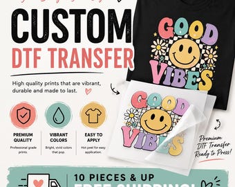 Personalized DTF Transfer Print, Custom Iron On For T Shirts, Ready To Press Heat Transfer, Custom Business Logo Decal
