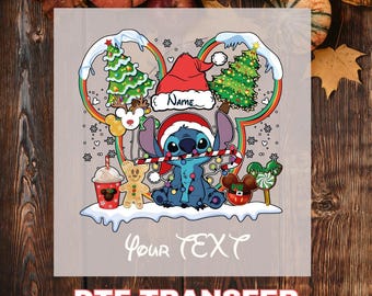 Personalized Stitch Christmas DTF Transfer, Custom Name and Text, Ready to Press Shirt