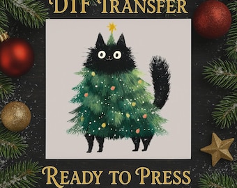Christmas Cat DTF Transfer, Funny Tree Costume, Ready to Press