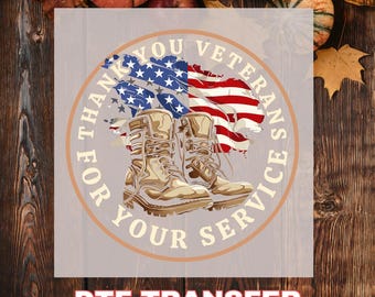 Thank You Veterans DTF Transfer, Soldier Boots and Flag Design, Ready to Press