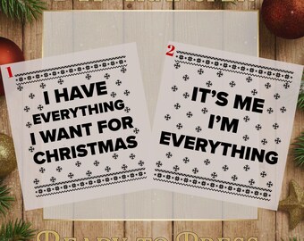 Funny Couple Christmas Iron On, Everything I Want Transfer, Ugly Sweater Shirt Print
