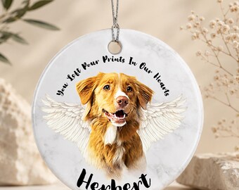 Pet Memorial Ornament, Personalized Dog Memorial Ornament, Paw Prints In Our Hearts Gift, Rainbow Bridge Keepsake