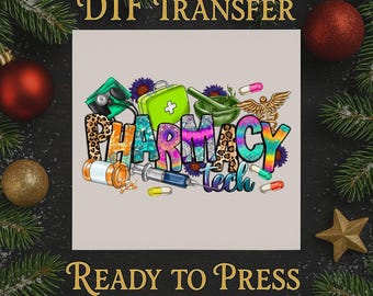 Pharmacy Tech DTF Transfer, Colorful Leopard Print Heat Print, Healthcare Gift