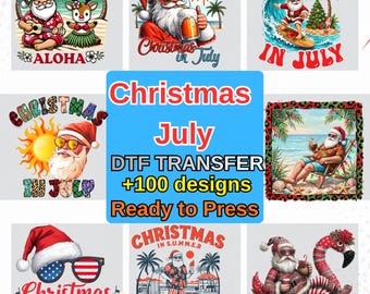 Summer Santa DTF Transfer, Christmas in July Beach Design (Ready to Press)