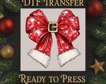 Red Glitter Bow Christmas DTF Transfer, Ready To Press Iron On Tee