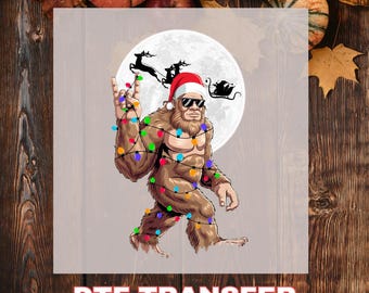Christmas Sasquatch DTF Transfer: Bigfoot Holiday Lights Festive Apparel