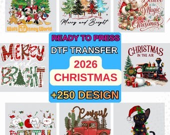Vintage Santa DTF Transfer Ready to Press, Christmas in the Air Express Train Iron On, Merry and Bright Trees Heat Transfer