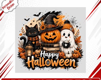 Halloween Cat Ghost Pumpkin DTF Transfer, Ready to Press Fall Books Design for Shirts