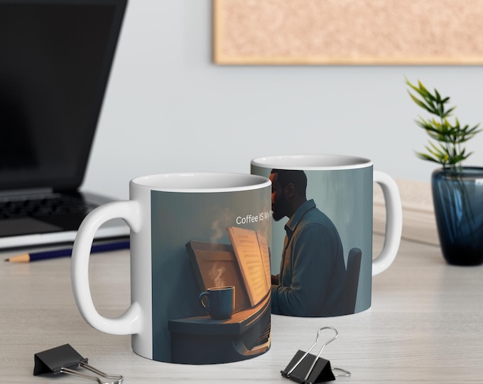 Featured listing image: Coffee IS My Inspiration Mug – Thoughtful Gift for Mature Musicians, Piano Players, Creative Men