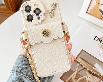 Chic Crossbody Wallet iPhone Case with Chain | Quilted PU Leather Card Holder Phone Cover, Elegant & Practical Gift