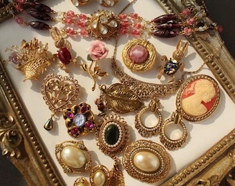 Victorian Inspired Vintage Jewelry | Antique Style Floral Brooch Necklace | Romantic Gold Pearl Statement Piece | Cottagecore Gift for Her