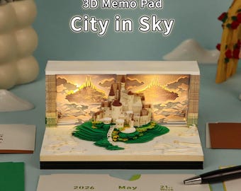 LED Light 3D Tear-Off Desk Calendar  | Unique Christmas/New Year Gift | Creative Paper Art Scene Calendar with Acrylic Display Case