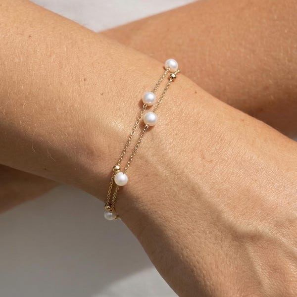 Real Pearl Bead Bracelet, Pearl Chain Bracelet, Minimalist Wedding Jewelry, Freshwater Pearl Bracelet, Maid of Honour Gift, Bridesmaid Gift