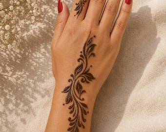 Plantilla de henna con diseño de enredadera de seda