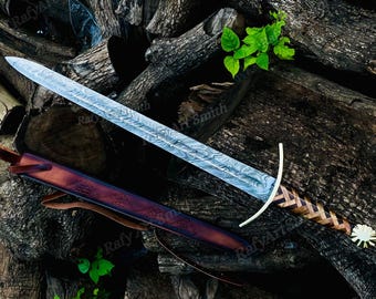 Hand-Forged Damascus Steel Viking Sword, Medieval Collectibles, Birthday Anniversary Gift for him