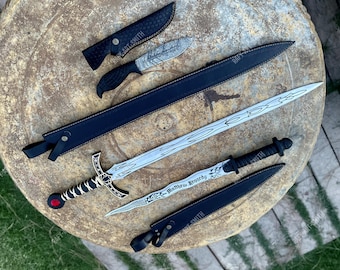 Handmade Goldryn Sword, Once Upon a Time Rumpelstiltskin Dagger, Raven Damascus knife, Collectibles, Gifts