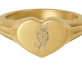 Engraved Leo Heart Signet Ring, Zodiac Jewelry, 18kt Gold, 3 sizes