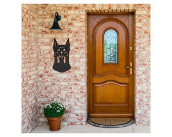 Doberman Pinscher Dog Portrait Metal Wall Art, Outdoor Dog Breed Sign