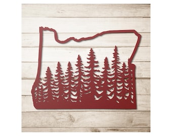 Oregon State Metal Wall Art, Outdoor Die-Cut Sign with Trees