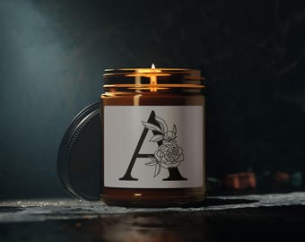 Letter A Monogram, Scented Soy Candle, Initial A with Flowers